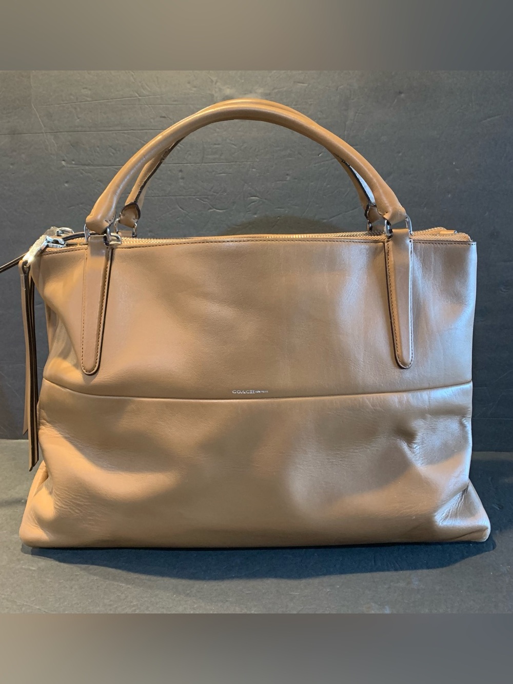 Coach Borough Camel Leather Top Handle Triple Compartment Zipper Satchel